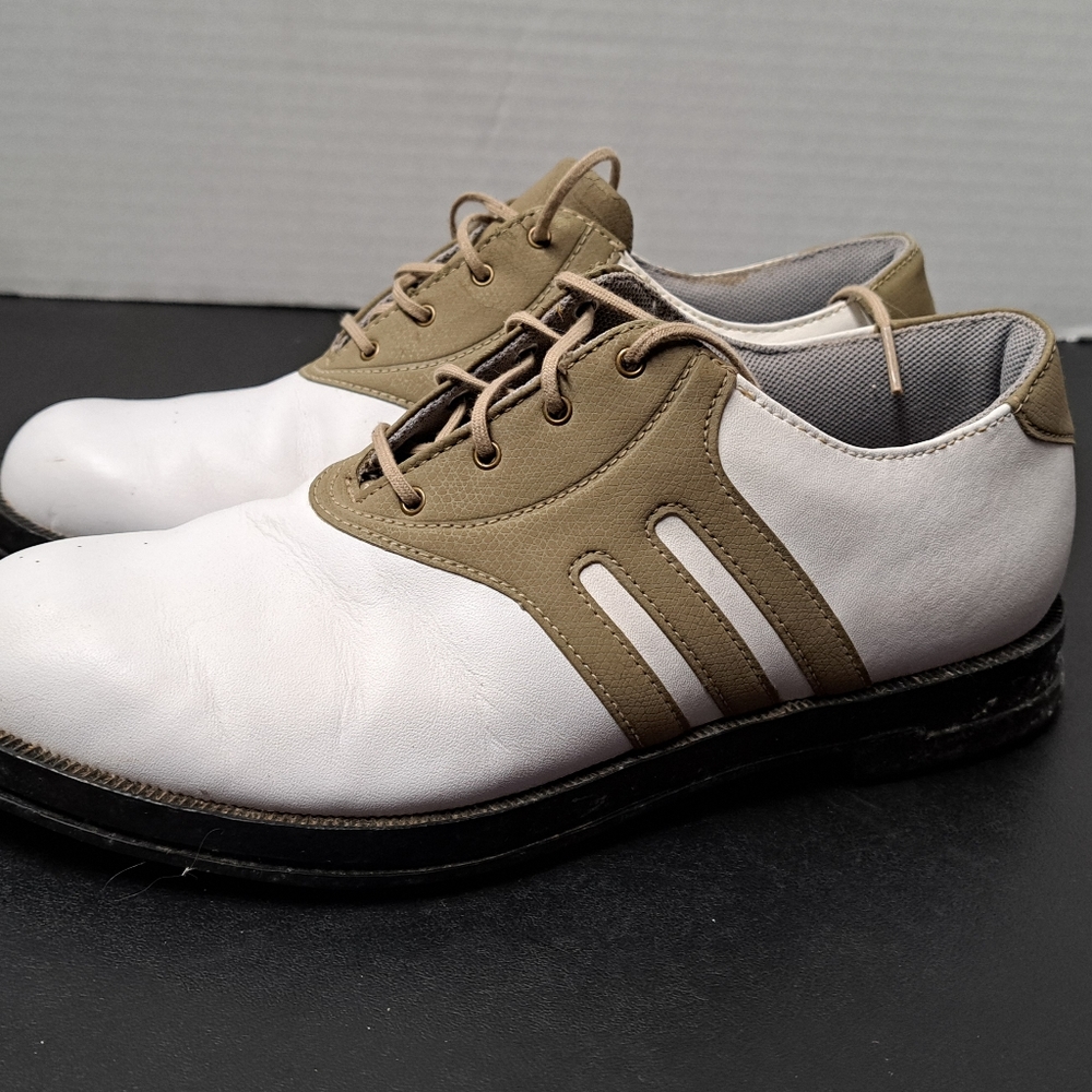 Adidas Z-Traxion Men Tan White Leather Soft Spikes Golf Shoes size 6
